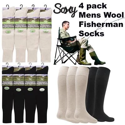 4 pack Mens Wool Rich Fisherman Long Hose Angling Fishing Sea Boot Warm Socks - Image 1 of 3