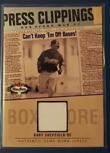 GARY SHEFFIELD 2003 FLEER BOX SCORE PRESS CLIPPINGS GAME USED WORN JERSEY - Picture 1 of 2