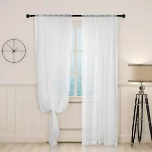 Sheer White Curtains, 84 Inch Length 2 Panels Set, Rod Pocket Voile Fimly Drapes - Picture 1 of 12