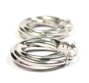 Unoaerre 14k White Gold Twisted Small Hoop Earrings - Picture 1 of 4