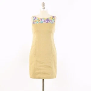 Laundry by Shelli Segal Dress Linen Canvas Embroidered Beaded Floral Mini Shift - Bild 1 von 7