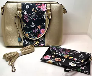 Dasein Women Satchel Handbag Top Handle Purse Medium Tote Bag 3pc. Gold/Black - Picture 1 of 8