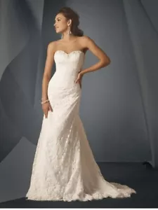 Alfred Angelo Wedding Dress 2208 Size 16 Ivory Lace Bridal FIt & Flare Pearl - Picture 1 of 3