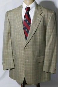 Hart Schaffner Marx Gold Trumpeter Men's Glen Plaid Sport Coat Jacket Blazer 46L - Picture 1 of 9
