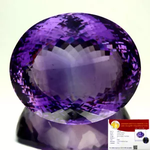 Free Certificate Museum Size 183 Ct 37x31mm Oval Amethyst Uruguay Gemstone - Picture 1 of 9
