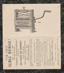 Tarjeta Victoriana Doble Comercio Nueva Climax Wringer Auburn NY - Minorista Biddeford ME - Imagen 1 de 4