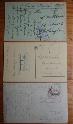 English WW1 censored postcards lot of 3 1916/18/1919 - Image 1 of 4