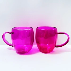 LOT OF 2: Barbie x Dragon Glassware Fuschia Pink 16 Oz Glass Coffee Mugs *NOB* - Picture 1 of 4