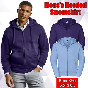 Mens Zipped Hooded Sweatshirt Plain Zip Up Hoodie Cotton Rich Plus Size XS-XXXL - Picture 1 of 10