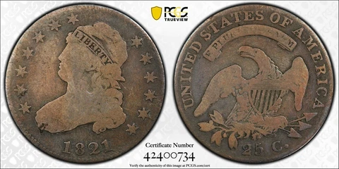 1821 CAPPED BUST QUARTER LG DIAMETER PCGS GOOD 06 WONDERFULLY ORIGINAL AND Cover