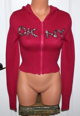 ¡NUEVO! Suéter con Capucha DKNY Jeans Adornado Cremallera Frontal Mezcla de Lana de Angora Foto 1 de 4