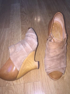 NAYA Genesis 6 M Tan Suede Leather Wedge Heel Peep Toe Booties  - Image 1 of 4