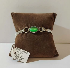 Vintage Taxco Mexico Sterling Silver 925 Cats Eye Bangle Bracelet - Foto 1 di 2