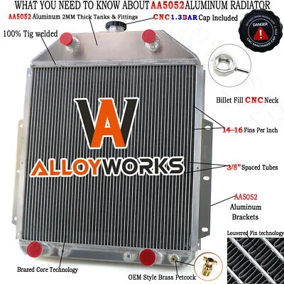 4 Row Aluminum Radiator For 1942-1952 1949 Ford F1 F2 F3 F4 Flathead V8 Engine - Image 1 of 4
