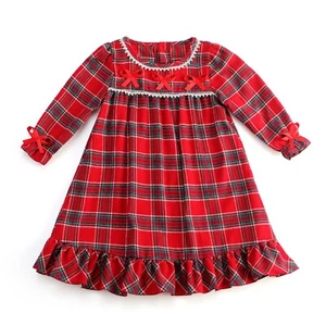 12M Long Sleeve Red Plaid Flannel Sleep Dress Baby Christmas Pajamas Nightgown - Picture 1 of 4