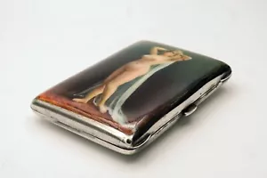 Jugendstil Zigarettenetui mit Erotische Darstellung - Silber 900 & Emaille 1910 - Bild 1 von 10