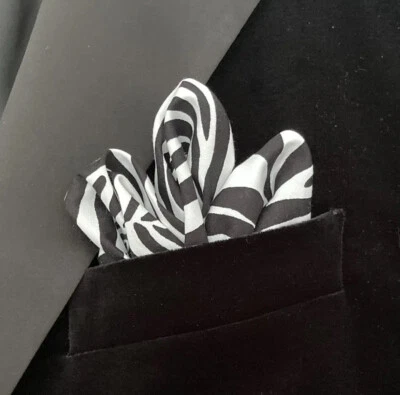 Animal Print Black & White Zebra 💯% Cotton Pocket Square Handkerchief Hankie - Image 1 of 4