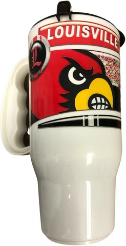 Louisville Cardinals 16 Oz Commuter Travel Auto Mug with Lid Cover