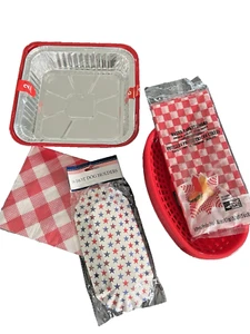 Paquete completo de vajilla desechable de fiesta de picnic rojo blanco guinga a cuadros - Imagen 1 de 8