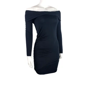 Krisa Off Shoulder Black Ruched Dress Small - Picture 1 of 8
