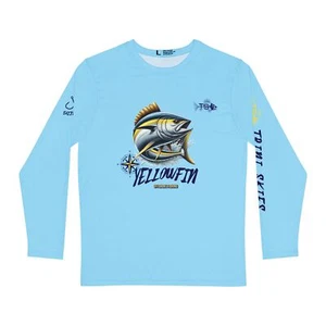Camisa de pesca de atún aleta amarilla manga larga, equipo de rendimiento 100 % poliéster (AZUL) - Imagen 1 de 29