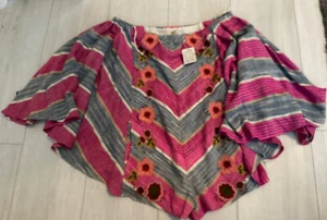 NWT Free People Off-shoulder Embroidered Romper Sz M Floral $148.00 Striped - Picture 1 of 7