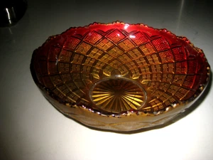 Vtg Goofus Glass Bowl Red and Gold 8 1/2" X 3" - Picture 1 of 12