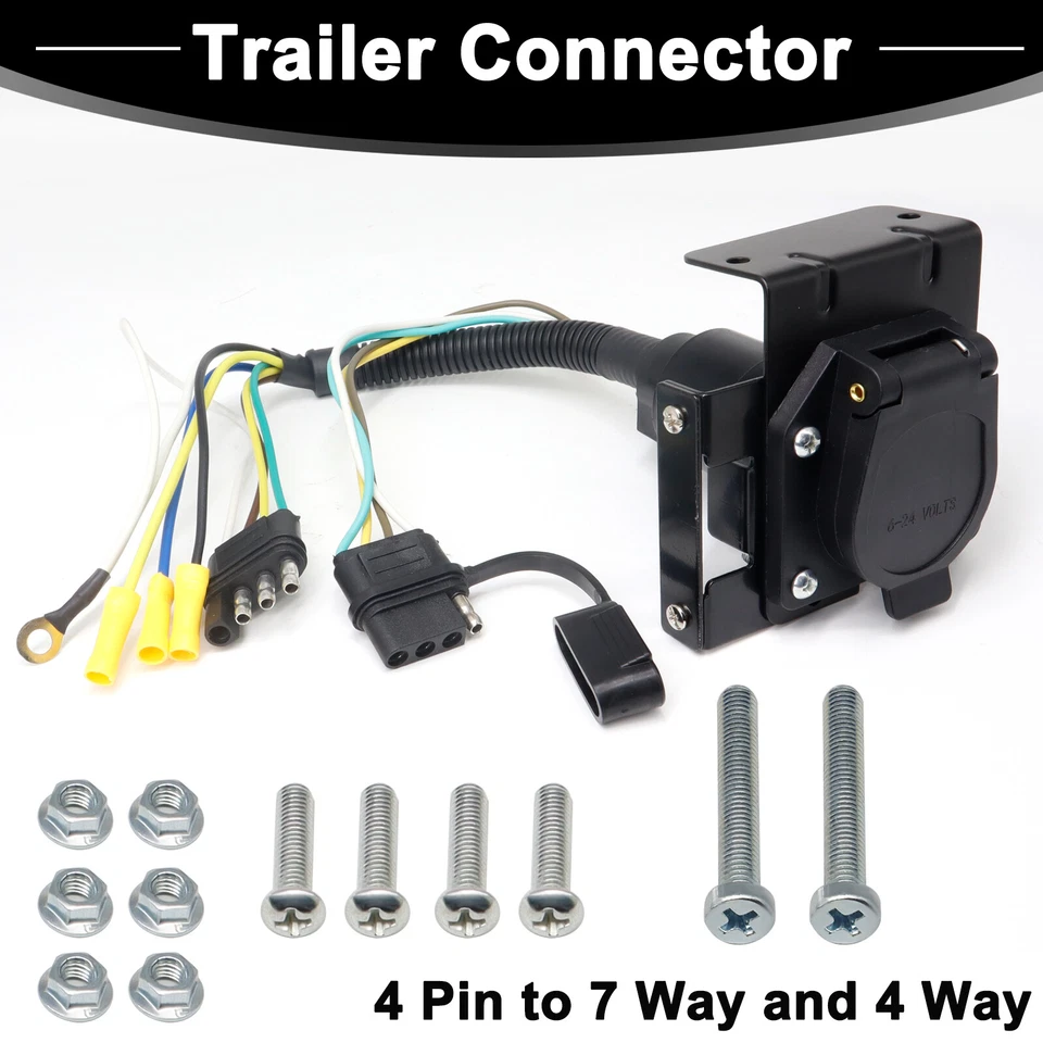 4 Flat to 7 Way Trailer Tow RV Blade 4-Way Plug Connector Adapter Wiring Harness Foto 1 de 4