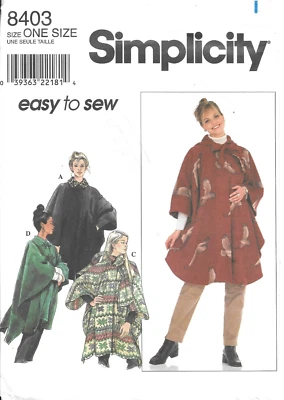 Uncut Simplicity Sewing Pattern # 8403 Misses' Cape in Four Variations: One Size - Image 1 of 2