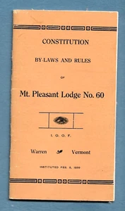 1910 Constitution & By Laws IOOF ODD FELLOWS Mt Pleasant Lodge 60 Warren Vt - Picture 1 of 3