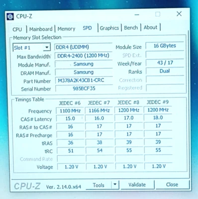 M378A2K43CB1-CRC Samsung 16GB PC4-19200 DDR4-2400MHz non-ECC 288-Pin DIMM RAM - Image 1 of 2