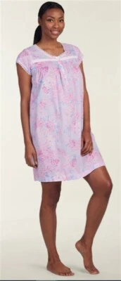 Новый с Ярлыками Miss Elaine XL крышка рукав круглый вырез сплетенный ночная рубашка розовый синий 119906 - Изображение 1 из 4