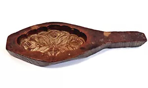 19. Jh. Handgeschnitztes Holz französische Butterform Presse detailliertes Blumendesign - Bild 1 von 12