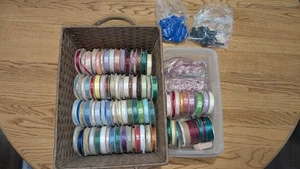 Large Lot 60 + Vintage Ribbon Spools Various Lengths Brands Colors Wreath Making - Picture 1 of 11