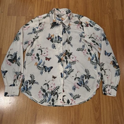 Blusa para mujer H&M floral estampada mariposa abotonada manga larga talla US 2 Foto 1 de 4
