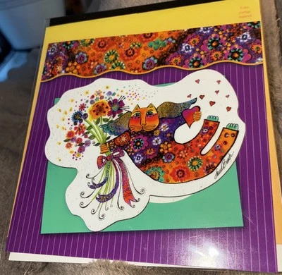 NWT LAUREL BURCH THANK YOU Angel Cat/Bouquet-Greeting Card with Removable Magnet - Image 1 of 2