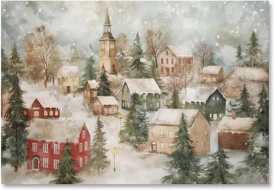 Christmas Wall Art Canvas Prints Christmas Winter Town Painting Pictures Vintage