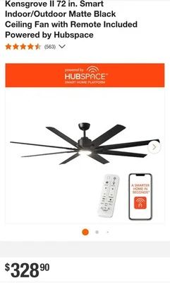 Home Decorators Collection Kensgrove II 72 in Smart Black Ceiling Fan w/ Remote - Image 1 of 4