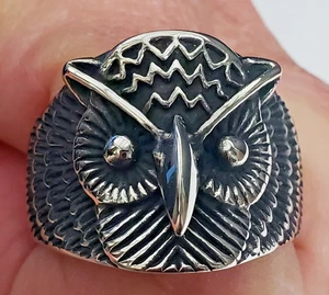 Edelstahl Ring Eule Vogel breites Band Herren Größe 15 Schmuck - Bild 1 von 5