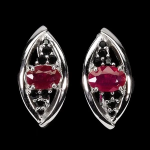 925 Sterling Silver Earrings Oval Ruby 6x4mm Spinel Natural Gemstone Jewelry - Picture 1 of 13