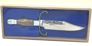 Vintage J Bowie Wood Handle Fixed Blade Hunting Knife, Taiwan - Picture 1 of 8