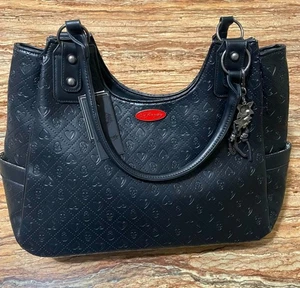 Borsa Ed Hardy nera borsetta borsetta tote teschio e cuore inciso grunge gotica - Foto 1 di 12