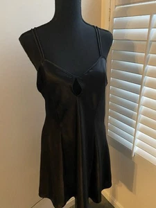 VTG California Dynasty Womens Nightgown L BLACK Sleeveless Knee Length Satin - Picture 1 of 11