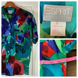 Vintage Esprit Rose Floral Shirt Small Hong Kong 100% Cotton Button Top Maximal - Picture 1 of 13