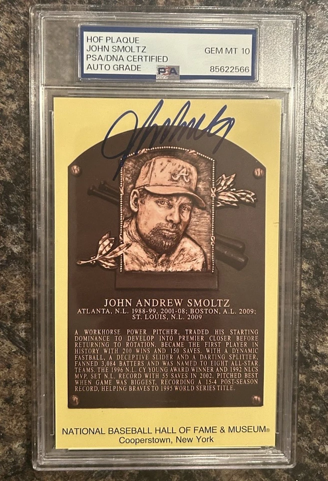 John Smoltz Signed Hall of Fame Plaque Postcard Braves GM MT 10 Auto PSA/DNA - Image 1 of 2