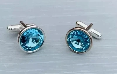 Gemelos de boda para hombre de topacio de corte redondo de 2 quilates con acabado en oro blanco de 14 quilates Foto 1 de 3