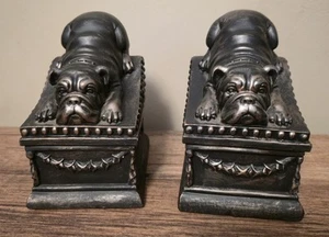 English Bulldog Bookends Pair 3 Lbs Each Kingsbury Home Blk/Bronze Resin - Foto 1 di 6