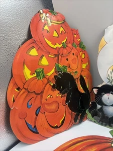 6 colgantes de pared troquelados vintage de Halloween. Calabaza Gato Negro Gatito Texturizado - Imagen 1 de 13