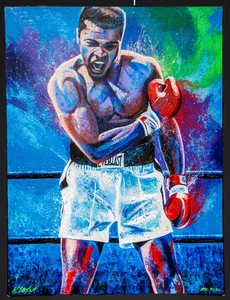 Pintura Firmada Bill Lopa Original Mohammed Ali AROC 50/56 30x40 - Imagen 1 de 7