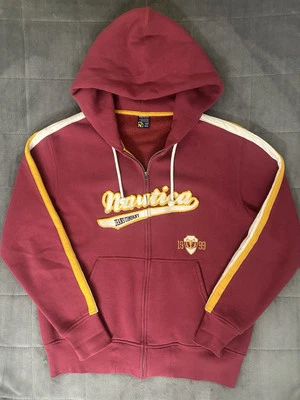 Y2K Nautica Jeans Co Full Zip Hoodie Spellout Skater Baggy Men's Size M Burgundy - Image 1 of 4